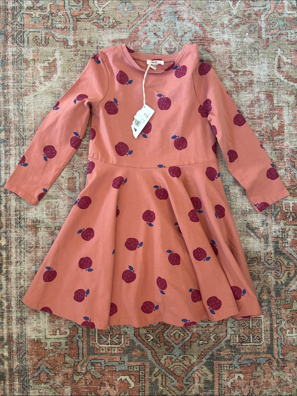Paris brand DU PAREIL AU MEME Kids Long-Sleeve Pink Apple Print Dress